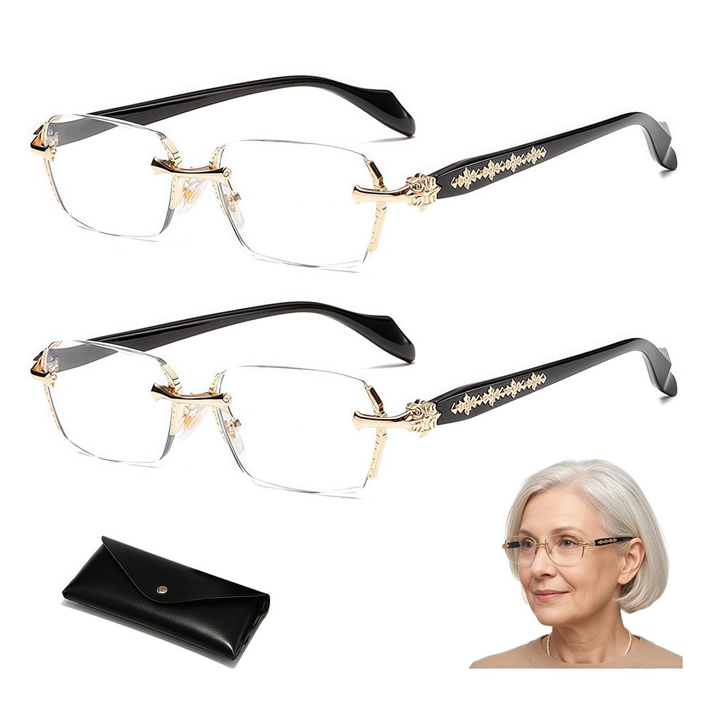 Frameless Reading Glasses Anti-Blue Light Clear Lens Rimless Blue-Light Glasses Eyewear with Diamond-Cut Edge for Men Women