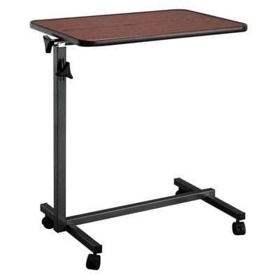 Wqacix Adjustable Bedside Table with Casters, Featuring Lockable Wheels; Compact, Upright, Portable Computer Desk Suitable for Sofa Hospital Reading Eating, Dark Wood Grain