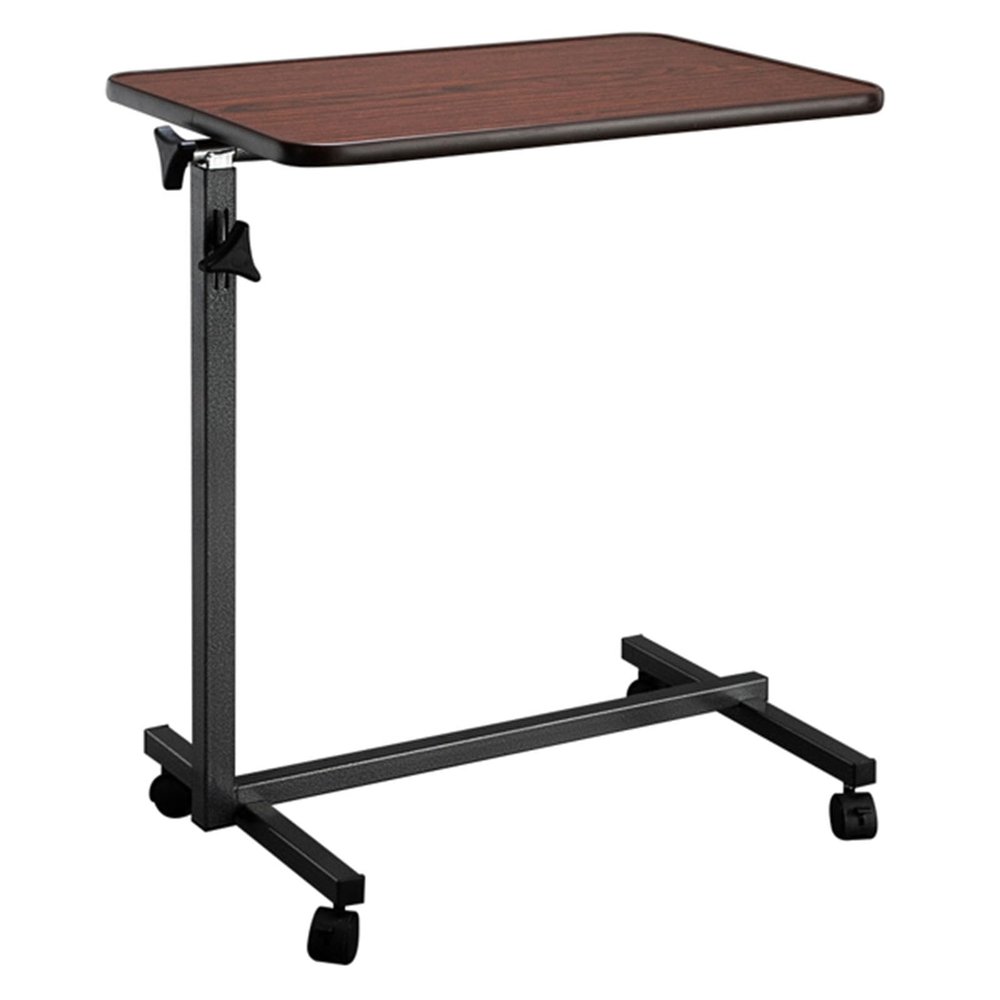 Wqacix Adjustable Bedside Table with Casters, Featuring Lockable Wheels; Compact, Upright, Portable Computer Desk Suitable for Sofa Hospital Reading Eating, Dark Wood Grain