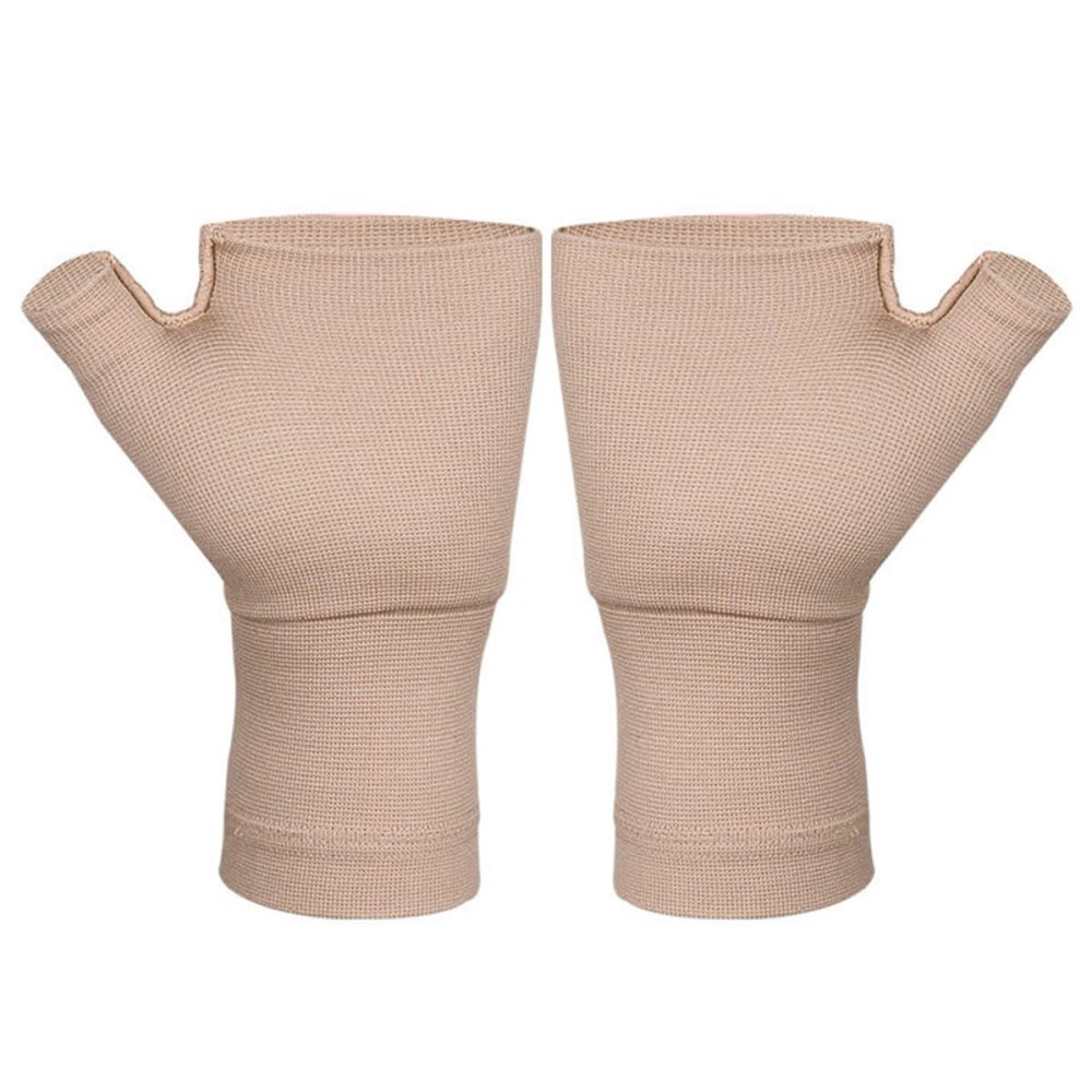 GLEAVI Fingerless Arthritis Compression Gloves with Level 2 Elastic Wrist Support, Skin Tone, Small Non-slip Relief Gloves for Hand, Suitable for Sports and Daily Use