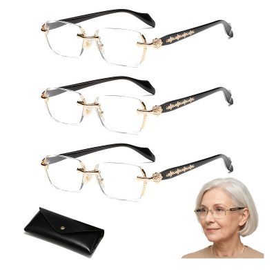 Frameless Reading Glasses Anti-Blue Light Clear Lens Rimless Blue-Light Glasses Eyewear with Diamond-Cut Edge for Men Women