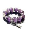 16MM Natural Brazilian Amethyst Beaded Bracelet for Men Women, Large Bead Purple Quartz Healing Crystal Bracelet, 925 Silver Plated Gourd Pendant Adjustable Jewelry, Lucky Feng Shui Gift for Her Him view 1