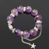 16MM Natural Brazilian Amethyst Beaded Bracelet for Men Women, Large Bead Purple Quartz Healing Crystal Bracelet, 925 Silver Plated Gourd Pendant Adjustable Jewelry, Lucky Feng Shui Gift for Her Him view 2
