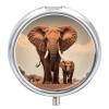 Elephants Pill Box 3 Compartment Round Metal Pill Organizer Portable Mini Travel Medicine Case with Mirror Cute Medicine Container Holder for Pocket Purse view 1