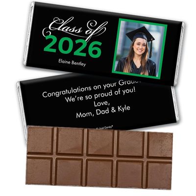 36 Pack Personalized Graduation Class of 2026 Belgian Milk Chocolate Candy Bar Party Favors For Senior Gifts, Table Decoration, Dessert Tables & More - Green