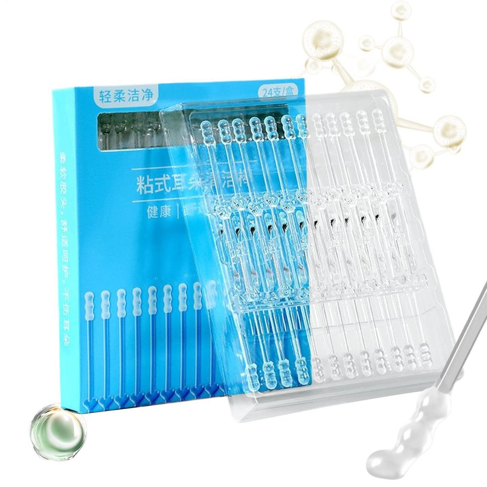 24 Pcs Sticky Ear Swabs, Adhesive Earwax Removal Sticks, Soft Double-Headed Gentle Ear Wax Cleaning Tool for Children and Adults