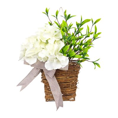Sclmgo Cream Hydrangea Door Hanger Front Door Flowers Basket for Home Decor Outside