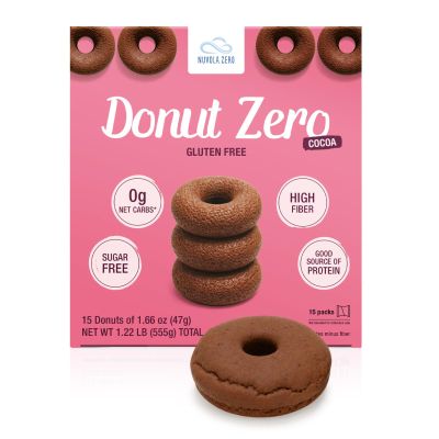 Cocoa Donuts Zero Carb Nuvola Zero, Keto Donuts with 0g Net Carbs, Sugar Free, Gluten Free & Lactose Free, High Protein & High Fiber, Individually Wrapped, 15 Pack, Made in Italy