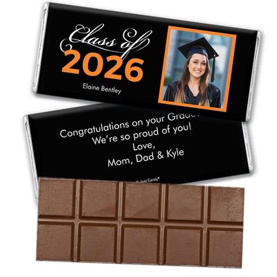 36 Pack Personalized Graduation Class of 2026 Belgian Milk Chocolate Candy Bar Party Favors For Senior Gifts, Table Decoration, Dessert Tables & More - Orange
