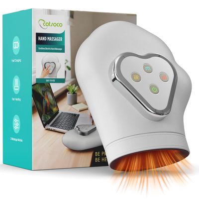 cotsoco Updated Hand Massager with Heat and Compression - Electric Individual Finger Massage for Arthritis, Carpal Tunnel & Pain Relief, Cordless Portable Massager for Wrist & Fingers, Gifts for Mom