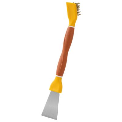 Ipetboom Dual-Ended Kitchen Scrub Brush with Stiff Bristles and Scraper, Handheld Cooktop Cleaner for Removing Grease and Rust, Multifunctional Small Cleaning Tool for Kitchen and Bathroom