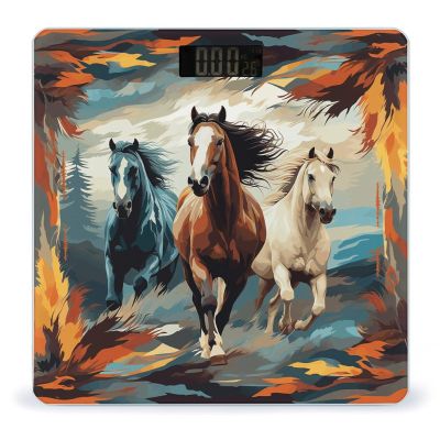 A Pattern with Horses As A Background Smart Scale for Body Weight Digital Bathroom Scale Toughened Glass Weight Scale with Large LCD Backlight Display High Precision Scales Weighing Machine