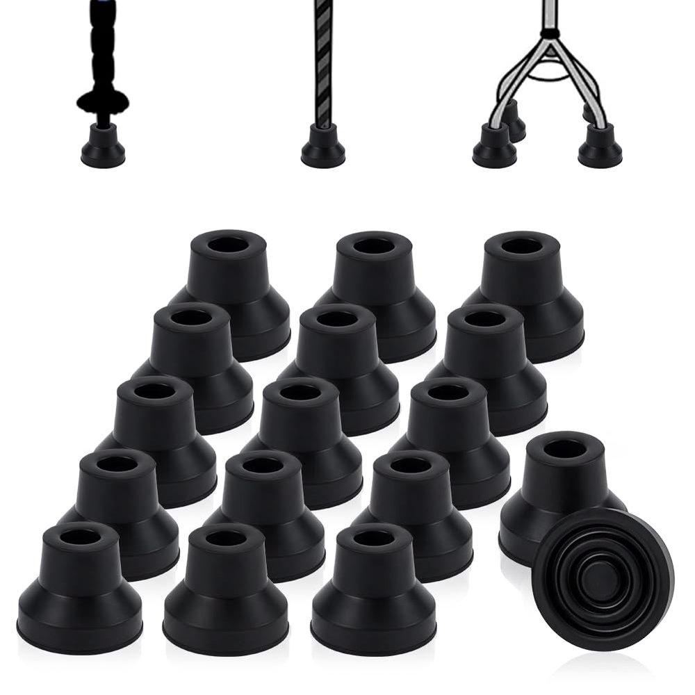 GOMAKERER 16 Pcs 13mm Quad Cane Tip, Heavy Duty Walking Cane Rubber Tips Replacement Non-Slip Extreme Grip Cane Replacement Foot for Quad Cane, Walking Stick and Furniture