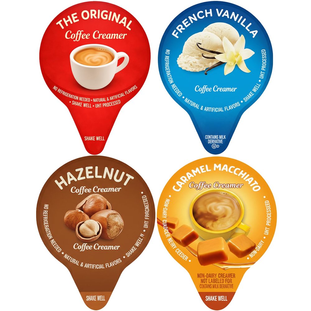 Ultimate Coffee Creamer Variety Pack 60 Single-Serve Liquid Creamers Optimized Flavor Ratio 4 Flavors: Original, French Vanilla, Hazelnut & Caramel Macchiato No Refrigeration Needed