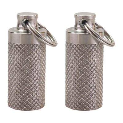 SHOWERORO Waterproof Metal Pill Fob Container 2pcs Portable Small Titanium Color Emergency Medication Holder for Travel and Daily Use