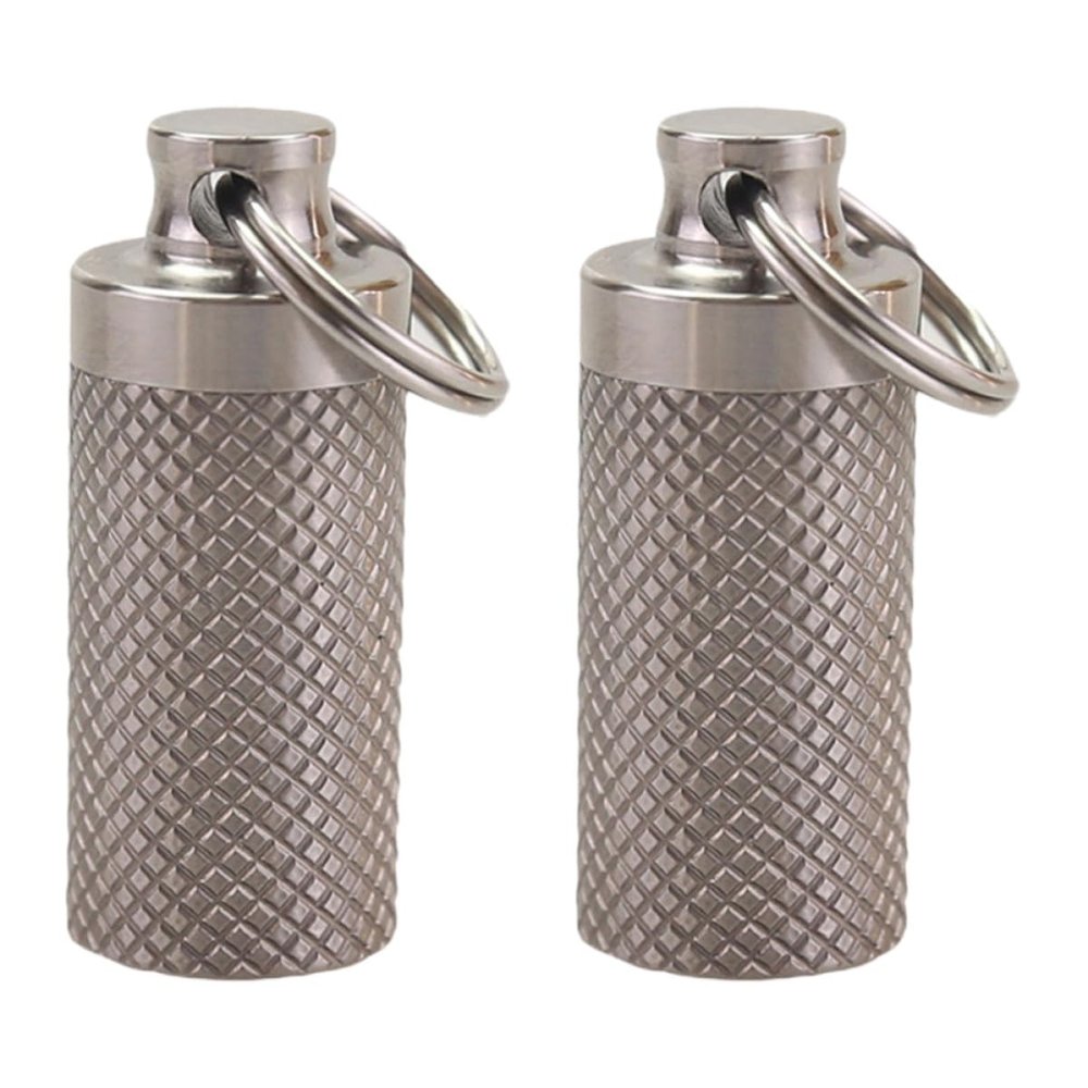 SHOWERORO Waterproof Metal Pill Fob Container 2pcs Portable Small Titanium Color Emergency Medication Holder for Travel and Daily Use