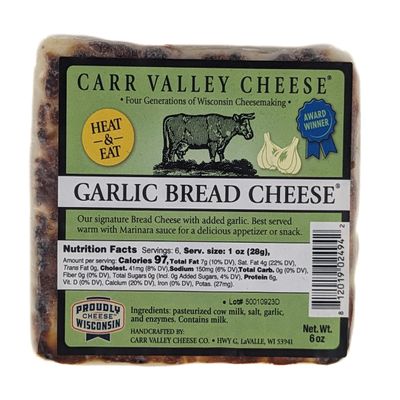 Carr Valley Cheese Garlic Bread Cheese 6oz (Pack of 4)