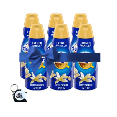 French Vanilla Liquid Coffee Creamer, Non Dairy Coffee Creamer, 32 fl oz Bottles (Pack of 6) for Hot and Iced Coffee with Measuring Tape