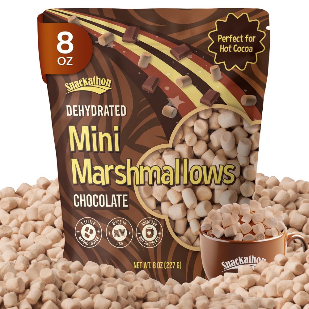 Snackathon Chocolate Mini Dehydrated Marshmallows, 8 OZ Resealable Bag, Crunchy Brown Mini Bits Marshmallow Topping for Hot Chocolate, Cocoa Bar, Cupcakes, Baking, Snacks & Sweet Desserts