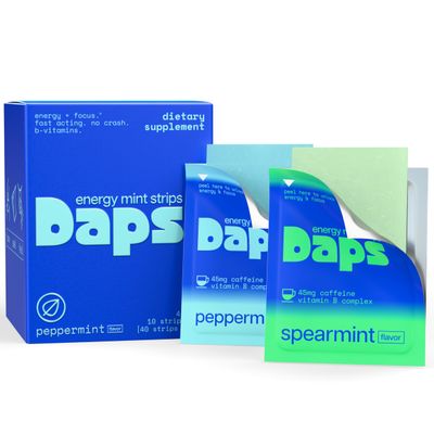 Daps Mint Energy Strips - 45mg Natural Caffeine + B-Vitamins - Fast-Acting Energy Supplement - Works Faster Than Coffee - On-The-Go, Sugar Free- Assorted Flavors, 40 Strips