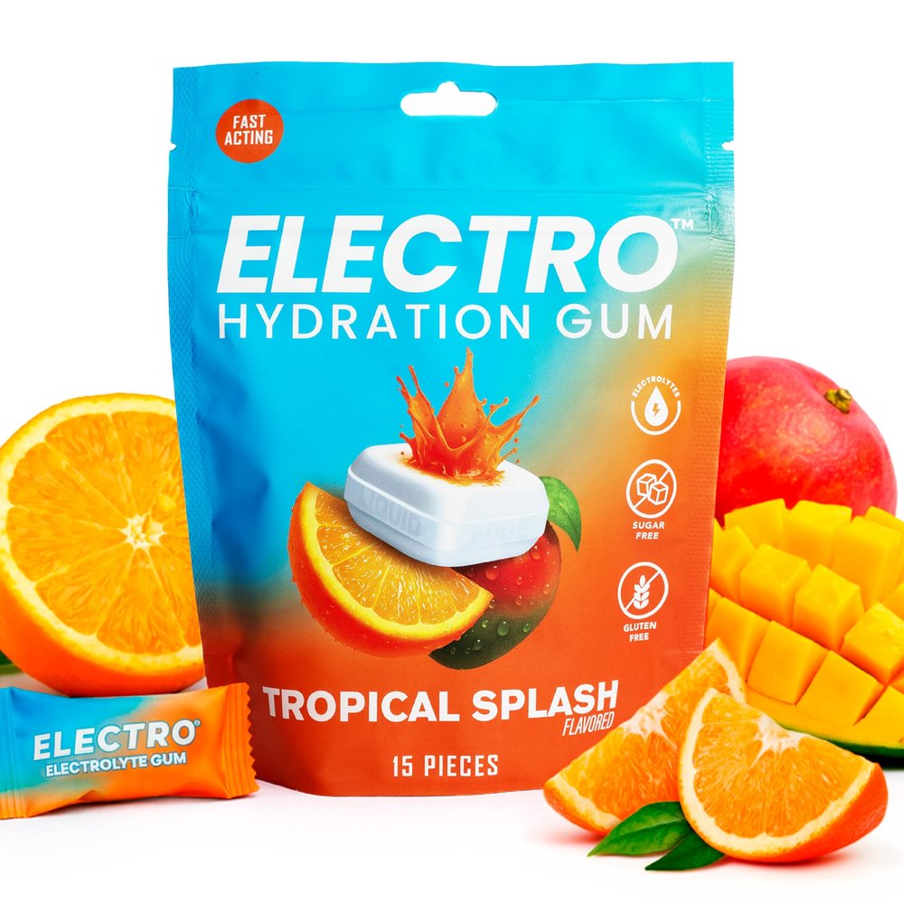Electro Hydration Gum Electrolyte Gum - Sugar Free Chewing Gums with Sodium, Potassium & Magnesium, Fast Hydration Zero Calorie Energy Gums for Sports - Tropical Splash Flavor (15 Pcs)