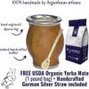 BOHEMIA YERBA MATE SET. 1 Yerba Mate Tea Bag + Mate Calabash Gourd (Camionero style) + Mate Straw (Handcrafted in German Silver) + Cleaning Brush view 2
