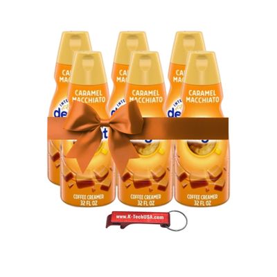 Caramel Macchiato Liquid Coffee Creamer, Non Dairy Coffee Creamer, 32 fl oz Bottles (Pack of 6) for Hot and Iced Coffee with Keychain