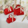 JISADER 3 Pieces Wedding Candy Favor Box Gift Bag Leather Ribbon Handle Keepsake Souvenir Biscuit Box Suitable for Weddings Parties Anniversaries, Red view 2