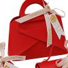JISADER 3 Pieces Wedding Candy Favor Box Gift Bag Leather Ribbon Handle Keepsake Souvenir Biscuit Box Suitable for Weddings Parties Anniversaries, Red view 3
