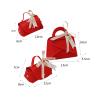 JISADER 3 Pieces Wedding Candy Favor Box Gift Bag Leather Ribbon Handle Keepsake Souvenir Biscuit Box Suitable for Weddings Parties Anniversaries, Red view 4