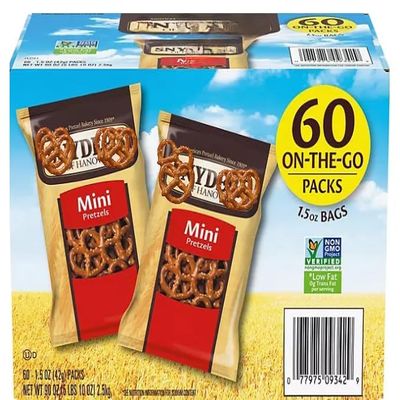 Mini Pretzels Snack Packs, 1.5 oz Bags, 60 Count Crunchy Classic Pretzels | Individually Wrapped On the Go Snacks | Lunchbox, Office & Party Snack Pack (1 Pack)