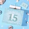 Light Blue 15th Birthday Gift Bag with Tissue Paper and Card Large Sweet 15 Birthday Era Party Favor Bags for Girls Fifteen Years Old Birthday Gift Wrap Blue Sparkle Print Theme Party Decor 11.8in view 4