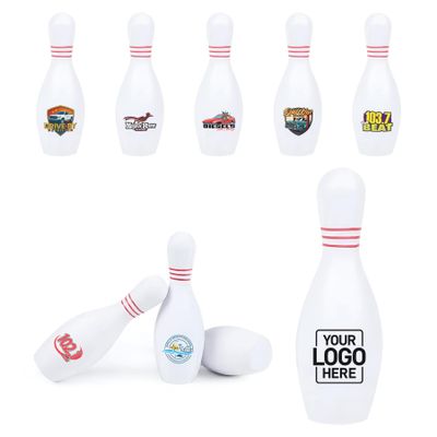 100 Pack Custom Bowling Pin Stress Reliever Bulk, Personalized PU Foam Promo Item with Logo for Trade Shows, Corporate Events, Office Use & Bowling Businesses, 5.2 x 1.77 in