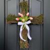 Artificial Cross Sign Door Hanger Wreath 16" Cross Wreath with Flowers for Front Door Spring Decorations view 4