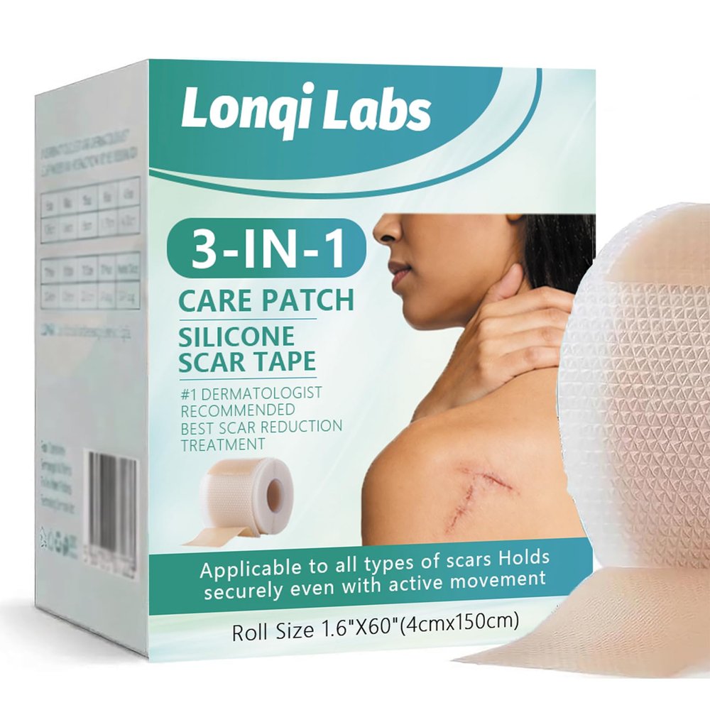 Lonqi 3-1 Care Patch,Lonqi Labs Patch,Silicone Scar Tape for All Skin Types,Wrinkles,ReusableC-Section, Burn, Surgical Scars (1PCS)