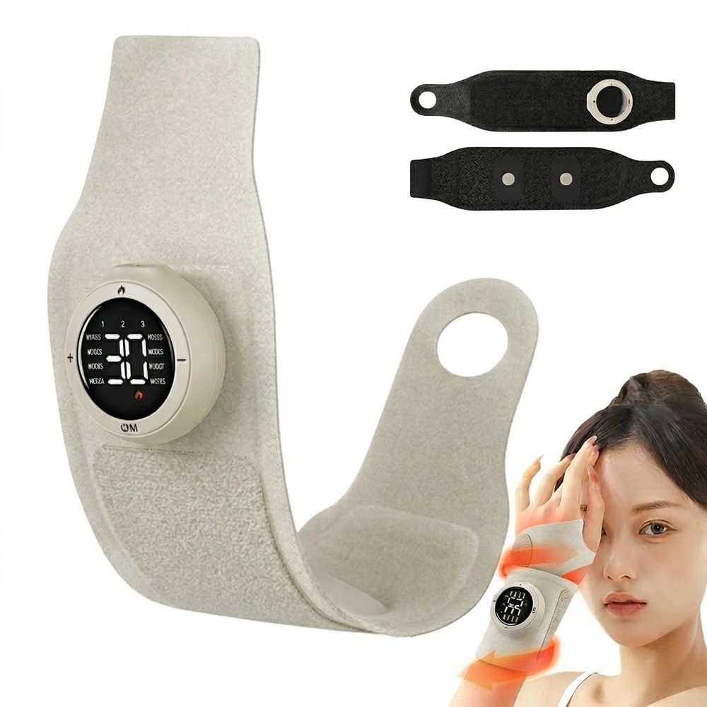 Rechargeable Electric Wrist Massager, Cordless Hand Heating Pad with 360 Ergonomic Support, 8 Modes 30 Intensity Levels, Adjustable Length Magnetic Detachable Host for Hand Pain Relief (White)