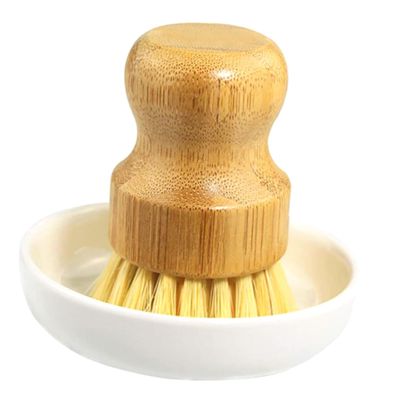 NUOBESTY Kitchen Pot and Dish Scrub Brush Set, 2pcs Natural Fiber Wok Cleaner with Draining Base, Multi-use Portable Kitchen Cleaning Supplies for Home