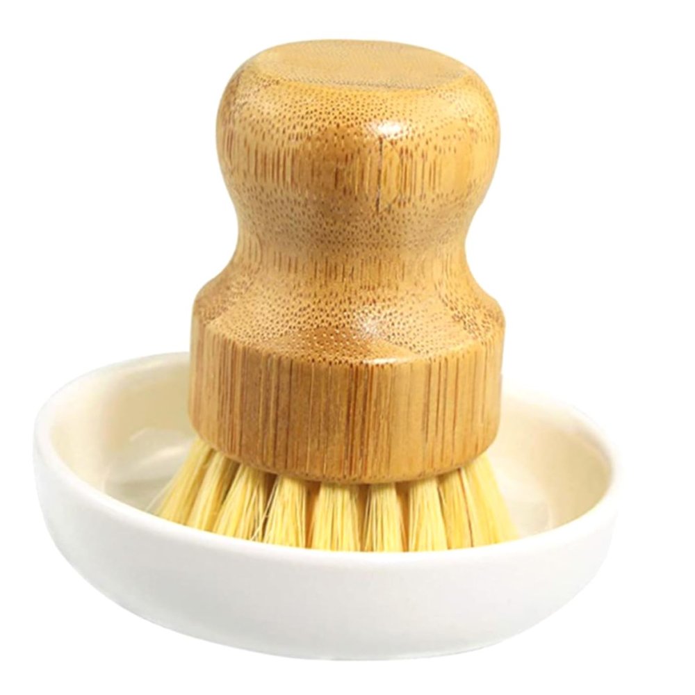 NUOBESTY Kitchen Pot and Dish Scrub Brush Set, 2pcs Natural Fiber Wok Cleaner with Draining Base, Multi-use Portable Kitchen Cleaning Supplies for Home