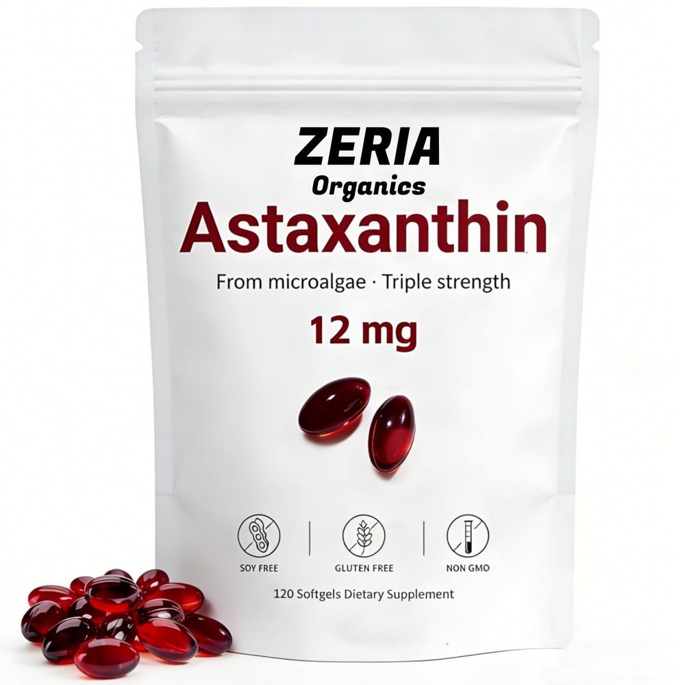 Zeria Organics Astaxanthin 12mg, Natural Astaxanthin Supplements Algae, 120 Softgels 4-Month Supply