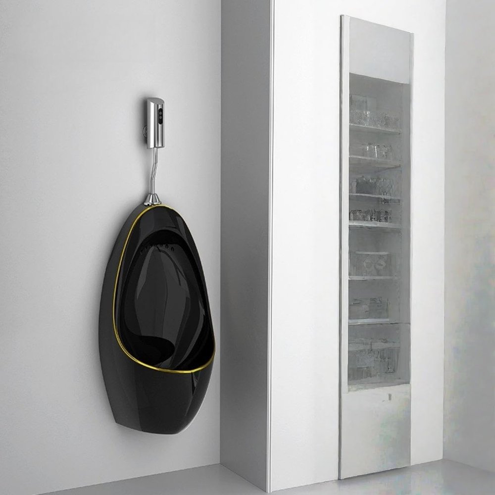 APSEQR Wall Mounted Ceramic Urinals with Sensor Flush Valve, Spill Proof Dry Urinals for Men, Automatic Flush for Hotels, Airports, Restaurants, Public Restrooms