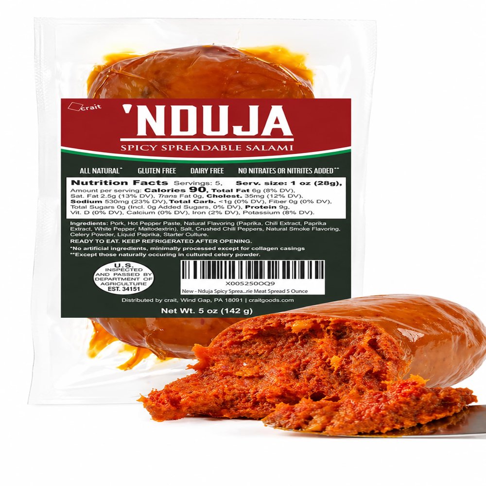 Nduja Spicy Spreadable Salami, Spicy Salami Spread Charcuterie Meat Spread 5 Ounce