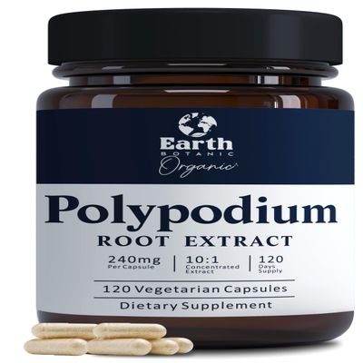 Earth Botanic Organic Polypodium Leucotomos Capsules 240 mg | Polypodium Extract 10:1 Supplement | Herbal Antioxidant Formula | Plant Based Botanical Capsules | Non-GMO | 120 Veg Capsules