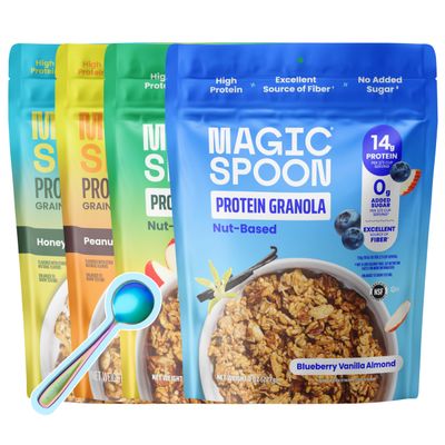 Magic Spoon High Protein Granola Low Sugar - 4 Pack: Apple Cinnamon, Blueberry Vanilla, Peanut Butter, & Honey Almond - Low Carb Sugar Free Protein Snacks & Breakfast Food - Grain & Gluten Free