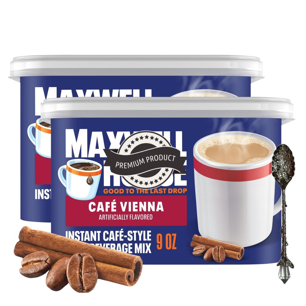 Caf Vienna Beverage Mix 9 oz Canisters (Pack of 2) Caf Style Instant Coffee Drink, Sweet Creamy Latte Powder, Hot or Iced Coffee Mix with Dumbass Coffee Gem Spoon (Caf Vienna) Gem Spoon