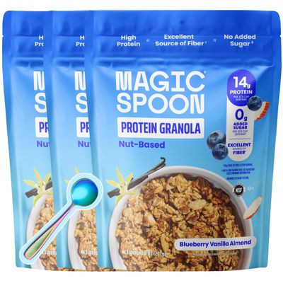 Magic Spoon High Protein Granola Low Sugar - 3 Pack: Blueberry Vanilla - Low Carb Sugar Free Protein Snacks & Breakfast Food - Grain & Gluten Free Granola Keto Friendly - Healthy Snacks