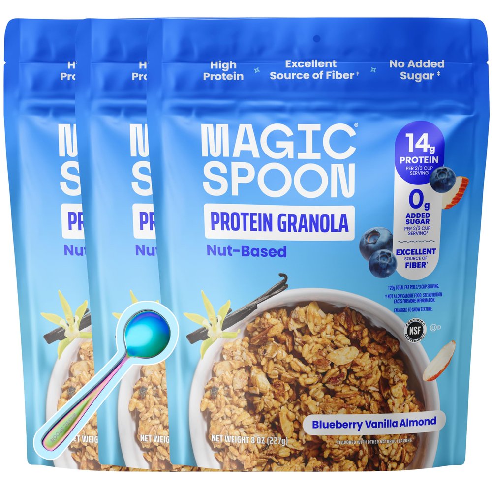 Magic Spoon High Protein Granola Low Sugar - 3 Pack: Blueberry Vanilla - Low Carb Sugar Free Protein Snacks & Breakfast Food - Grain & Gluten Free Granola Keto Friendly - Healthy Snacks