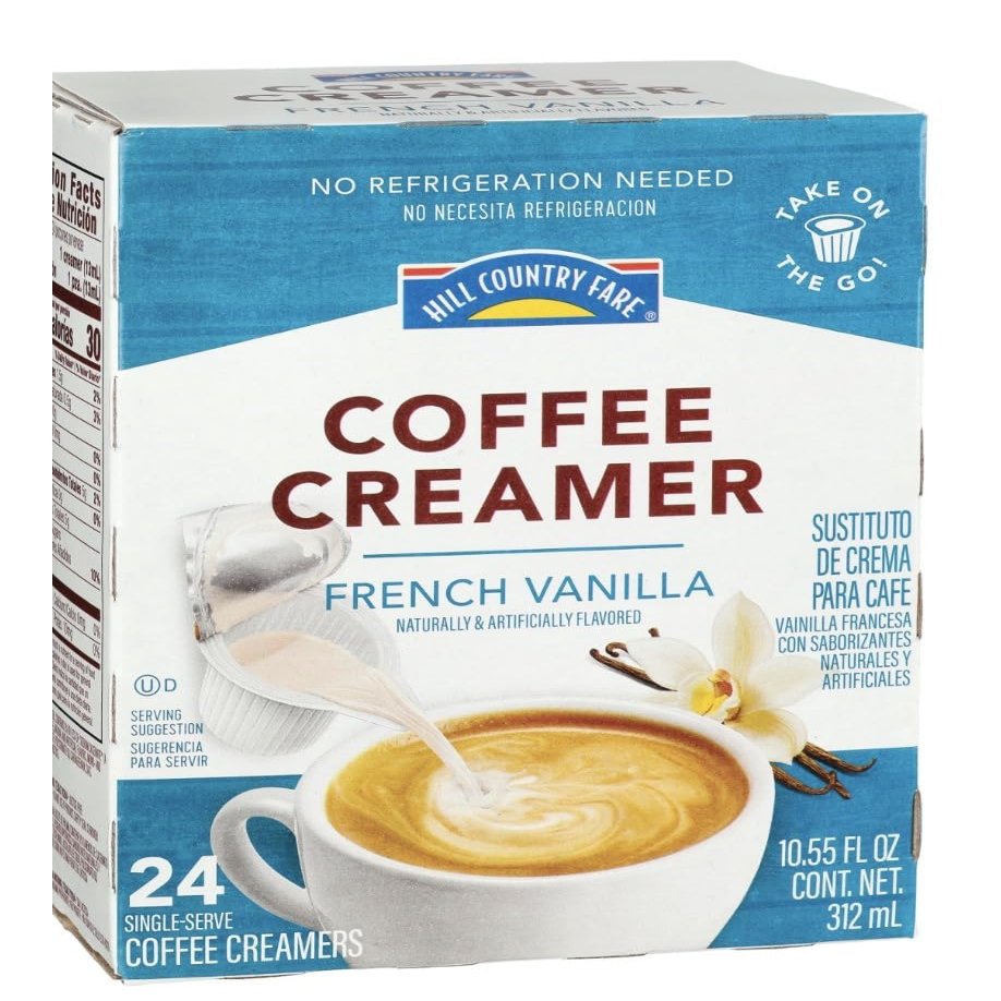 Hill Country Fare Single Serve Creamer Cups - 24 count - 2 boxes - No refrigeration needed (French Vanilla)