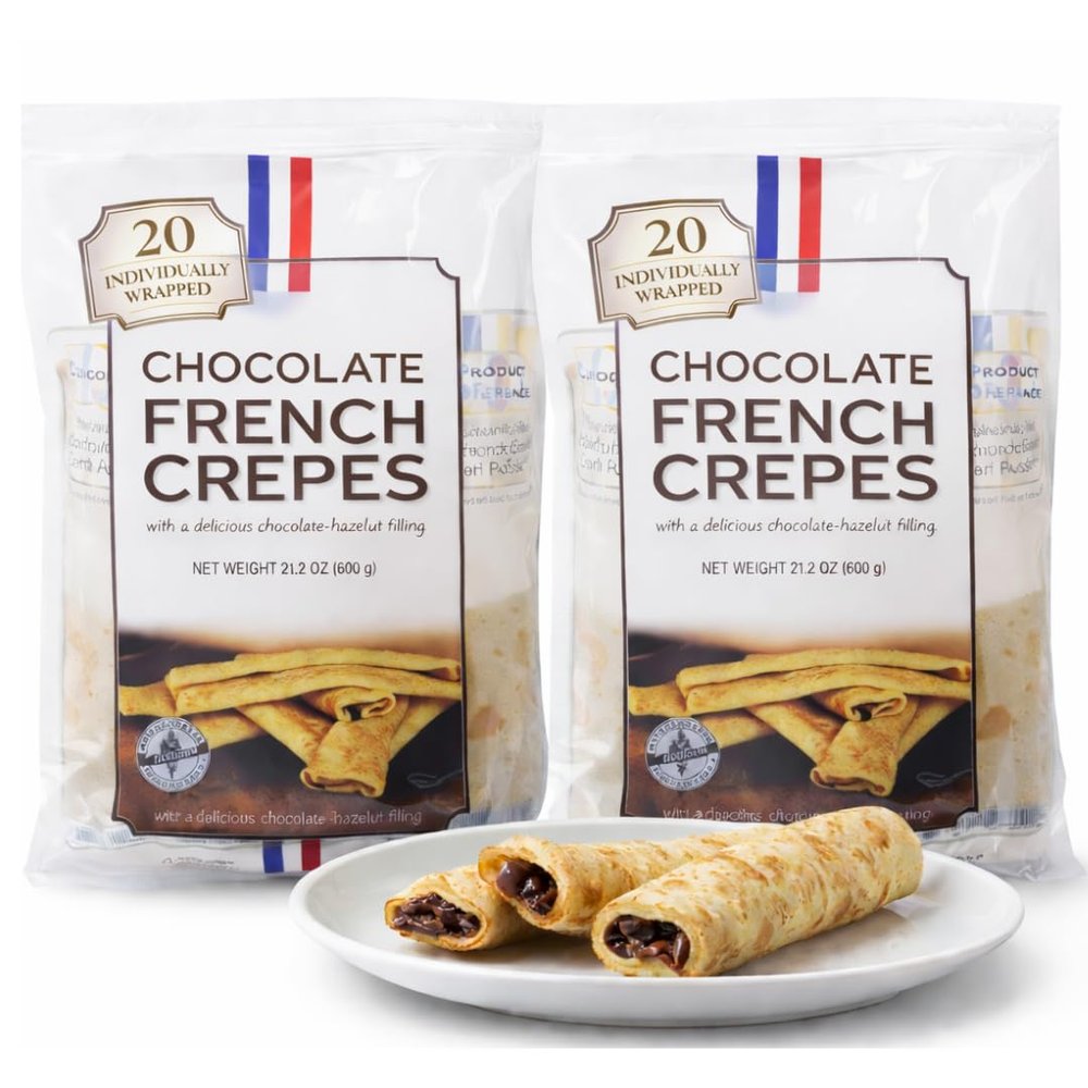 Chocolate French Crepes, 20 Individually Wrapped per Bag, Chocolate Hazelnut Filled French-Style Crepes, Imported from France, 21.2 oz (600g) Each (Pack of 2)