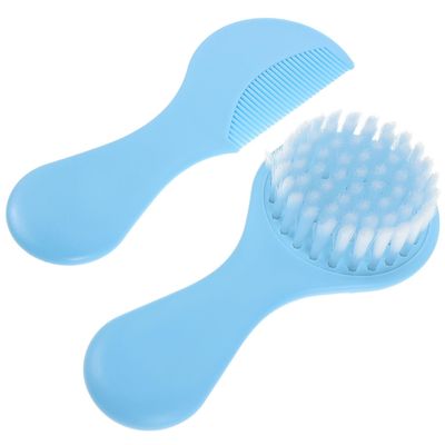 HAPINARY Newborn Hair Brush and Comb Set for Boys Soft Bristle Scalp Brush and Hair Comb Grooming Kit for Sensitive Scalps Blue