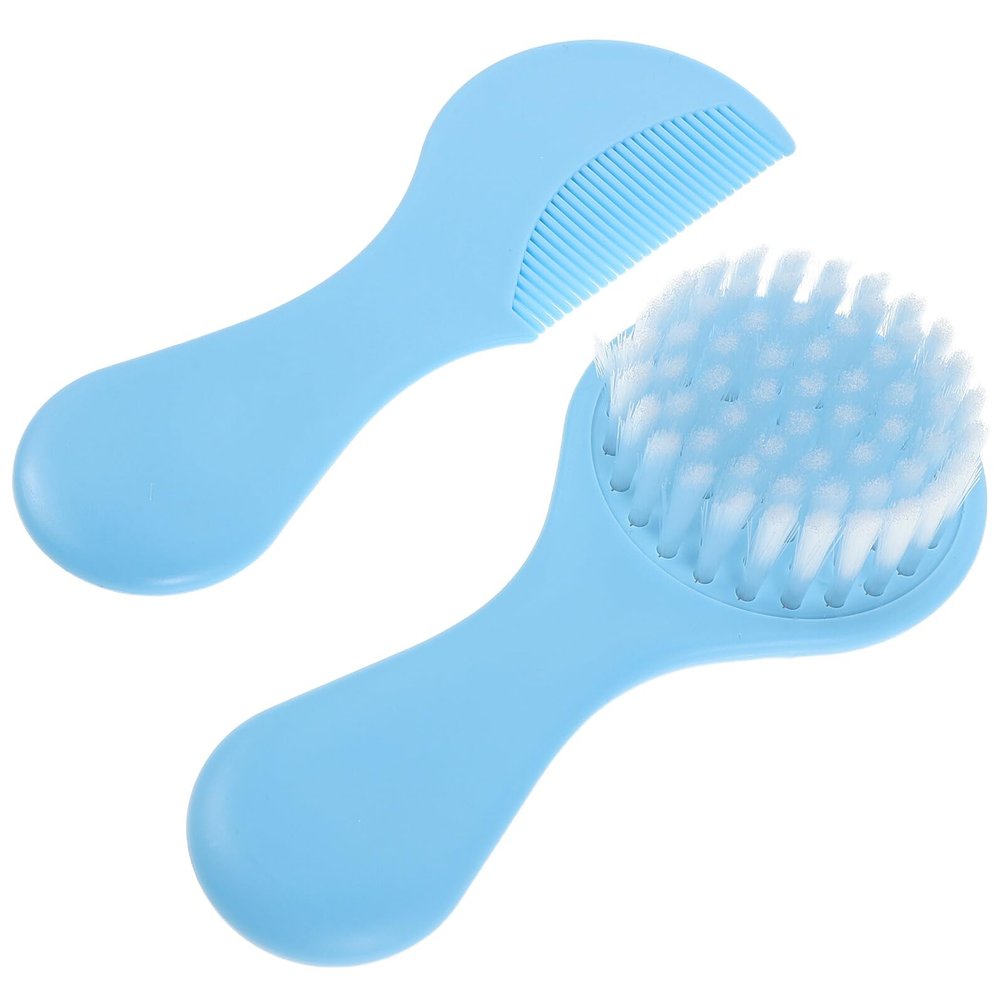 HAPINARY Newborn Hair Brush and Comb Set for Boys Soft Bristle Scalp Brush and Hair Comb Grooming Kit for Sensitive Scalps Blue